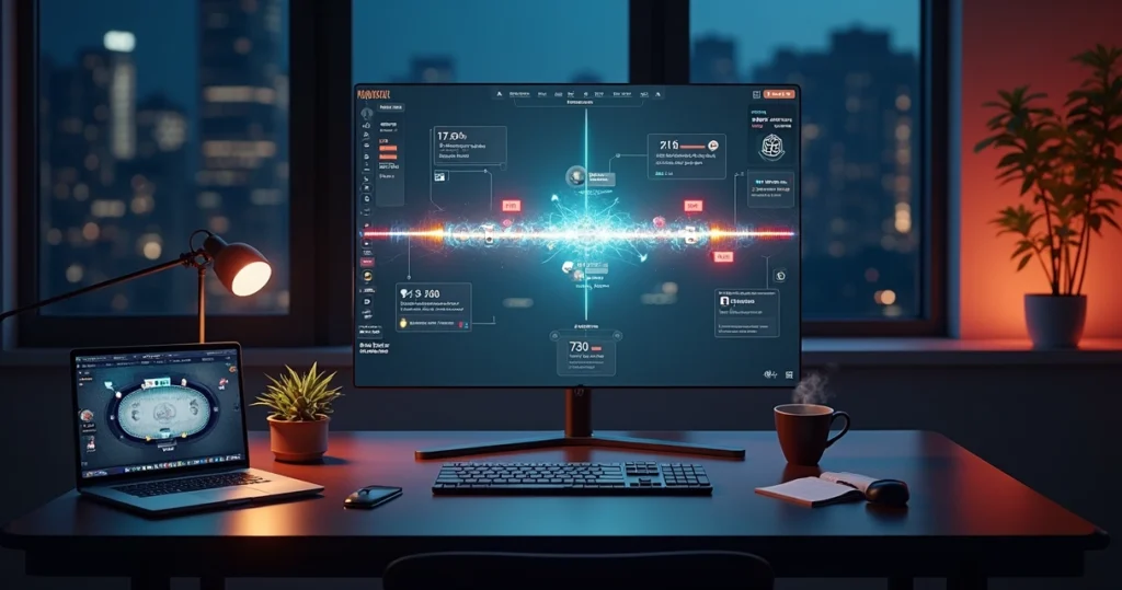 GG Poker tournament timeline replayed on futuristic vertical screen