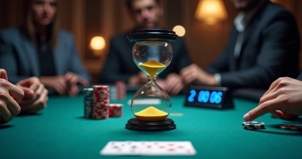 Poker table with hourglass time bank concept